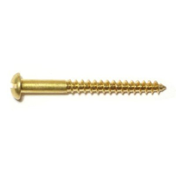 Midwest Fastener Wood Screw, #6, 1-1/2 in, Plain Brass Round Head Slotted Drive, 30 PK 61917